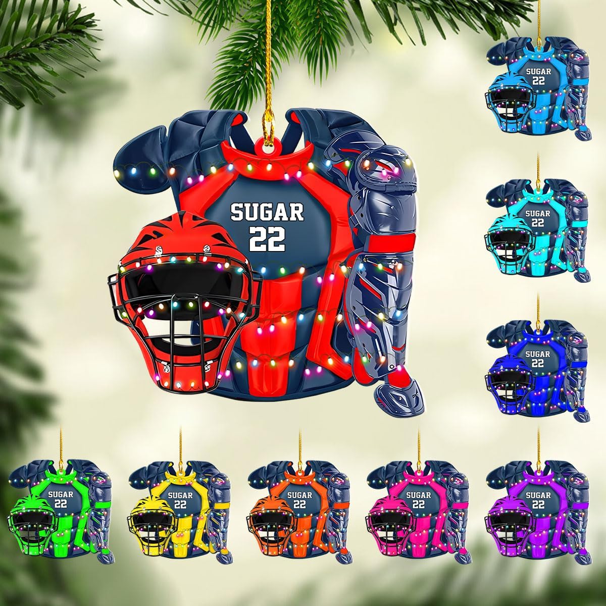 MoonArt Personalized Softball Ornament Christmas Tree Decoration Custom Softball Christmas Ornament 2D Shape Flat Softball Lover Gifts Beginner Softball Players Ornament Gift (SBD3)