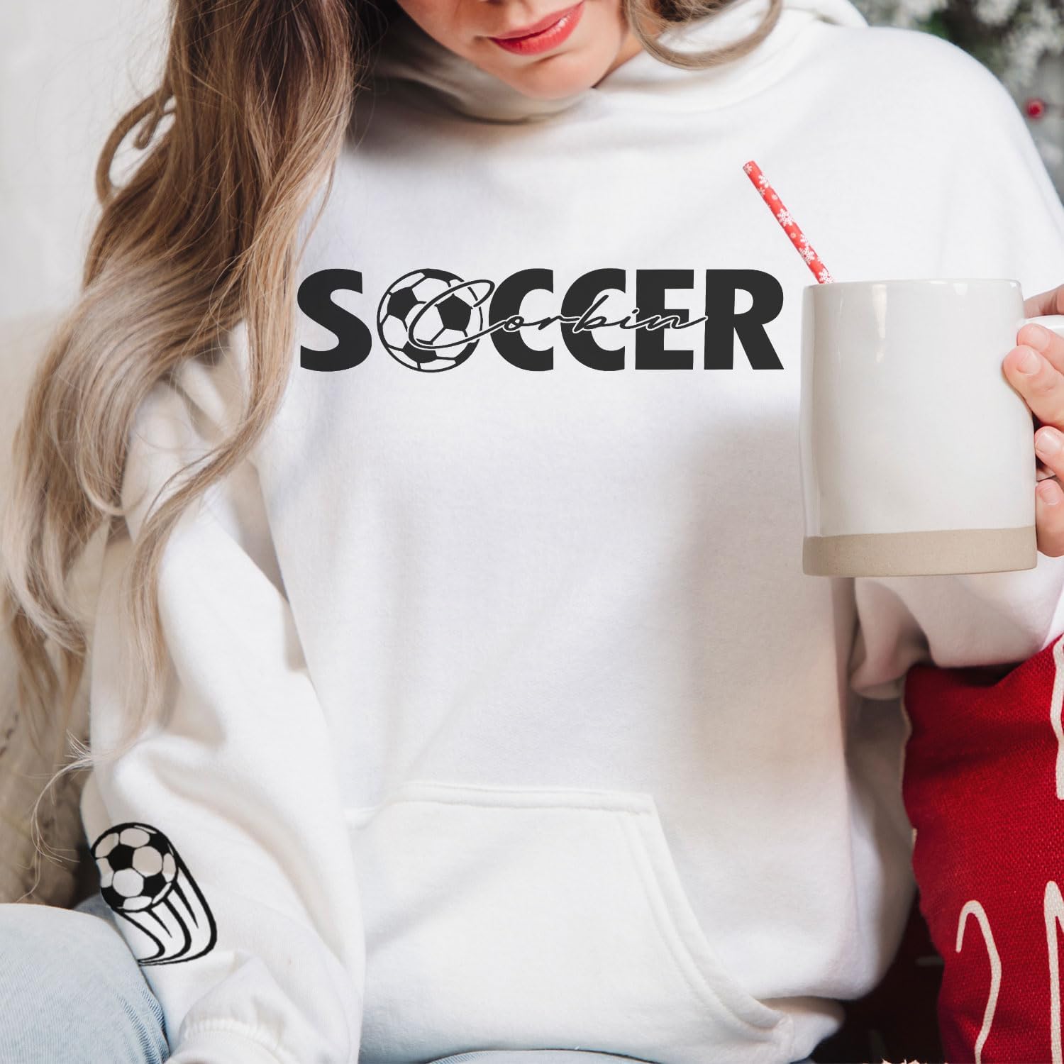 Custom Soccer Embroidered Sweatshirt for Women Men Game Day Soccer Casual Hoodie Sweatshirt Soccer for Pullover Love Soccer