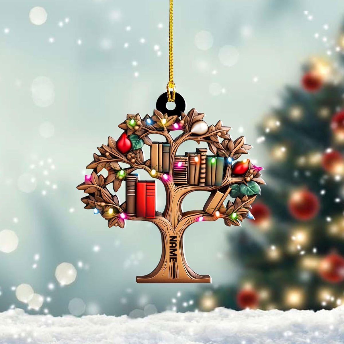 Personalized Book Lovers Heart Ornament, Reading Book Xmas Acrylic 2D Shape Flat Ornament 2024, Bookshelf Ornament Gift for Her Librarian 2D Flat Printed Wood Book Lovers Ornament (Book 2)