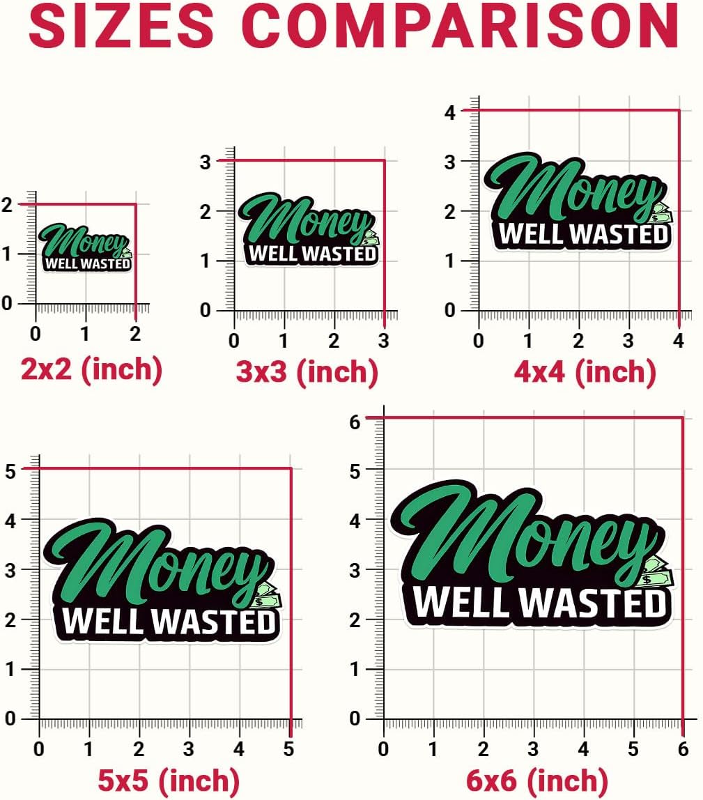 (3PCs) Money Well Wasted Funny Bumper Sticker, Its Only Money Sticker, Money Sticker, Waste of Money Decal, Money Well Wasted Vinyl Decal - Stickers for Laptop Water Bottle Phone Car Helmet 3"