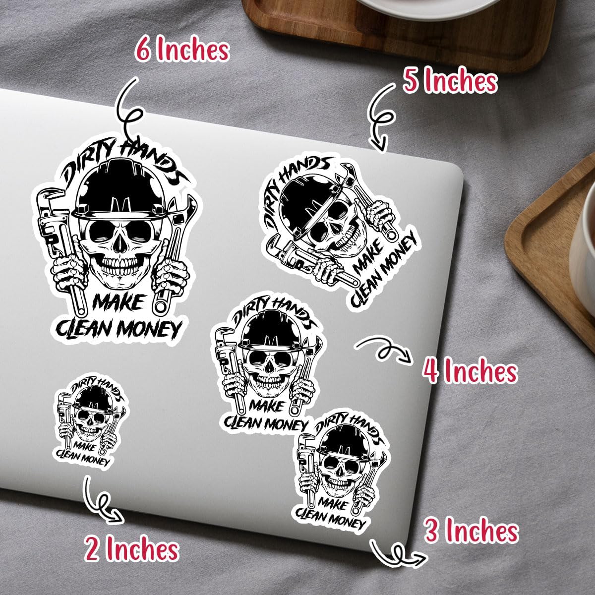 (3PCs) Dirty Hands Make Clean Money Skull Mechanic Sticker, Hard Hat Sticker, Mechanic Life Vinyl Decal Electrician Lineman Tool Box Sticker - Stickers for Laptop Water Bottle Phone Car Helmet 3"