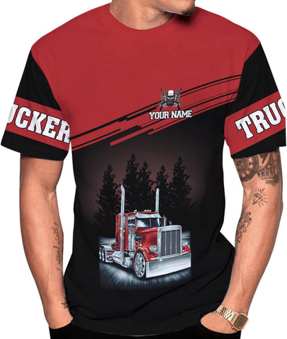 Personalized Trucker Shirt Custom US Flag Truck Driver T-Shirt Funny Trucker Gift 3D Hoodie for Men & Women Trucking Diesel