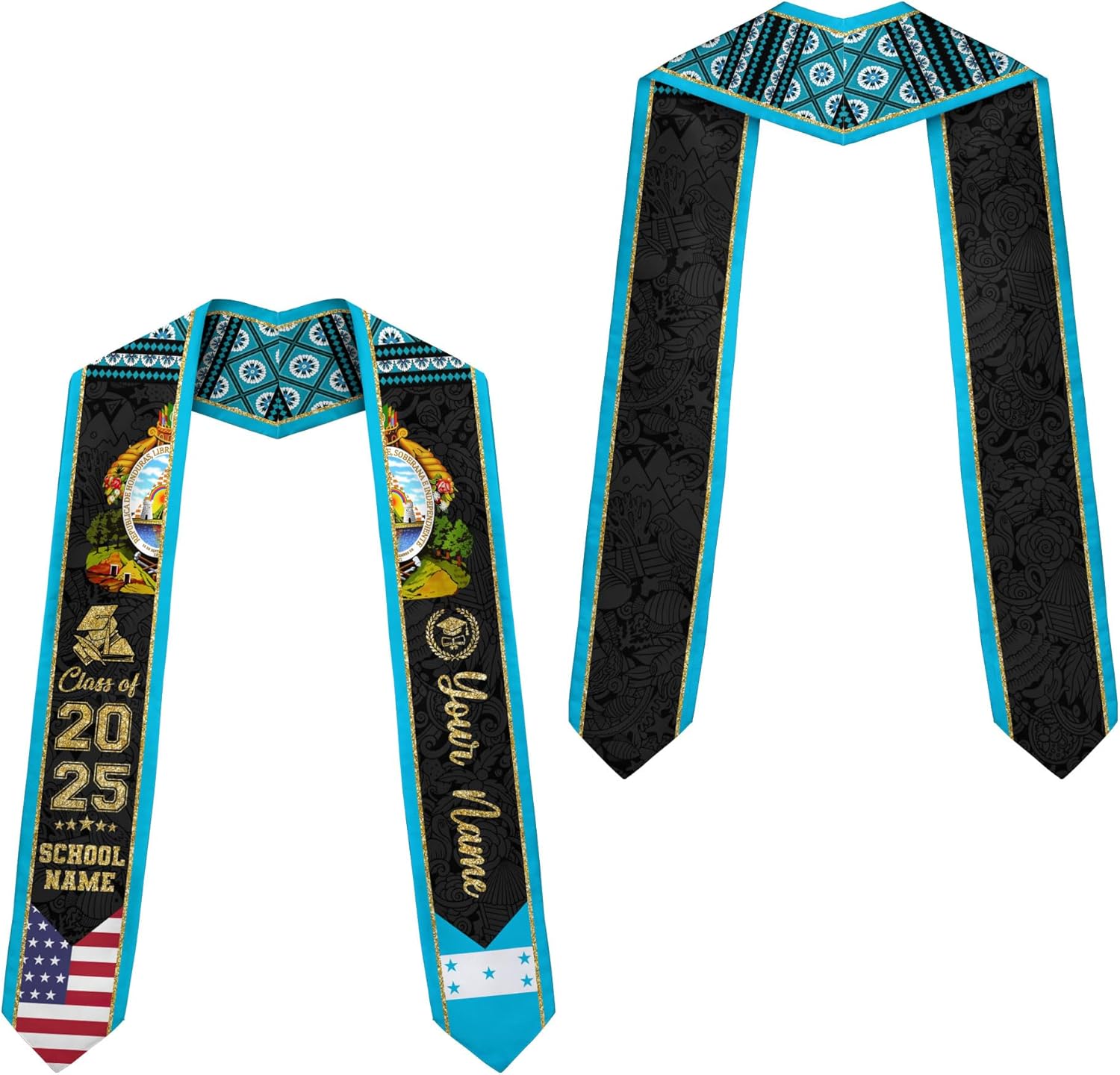 Pretyprints Honduran Graduation Sash, Custom Honduran American Flag Graduation Sash 2025, Honduras Graduation Stole