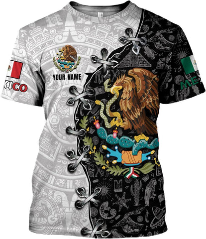 HomeDesign Custom Mexico Shirts Personalized Name Mexican 3D Flag Shirt for Men Women Aztec Unisex US Eagle Pride Camisas