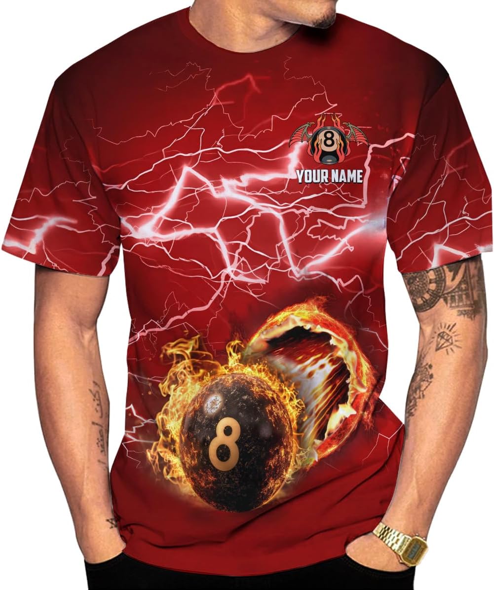 Personalized Billiard Shirts 3D Billiard Shirt Custom Billiard Flag Shirt Men's Pool Billiards Shirt 8 Ball Men Women