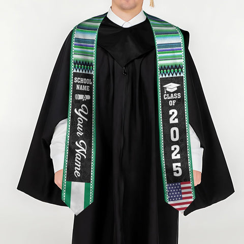 Pretyprints Custom Nigerian Graduation Sash, Nigeria Graduation Stole Customize, Nigerian American Flag Graduation Sash 2025