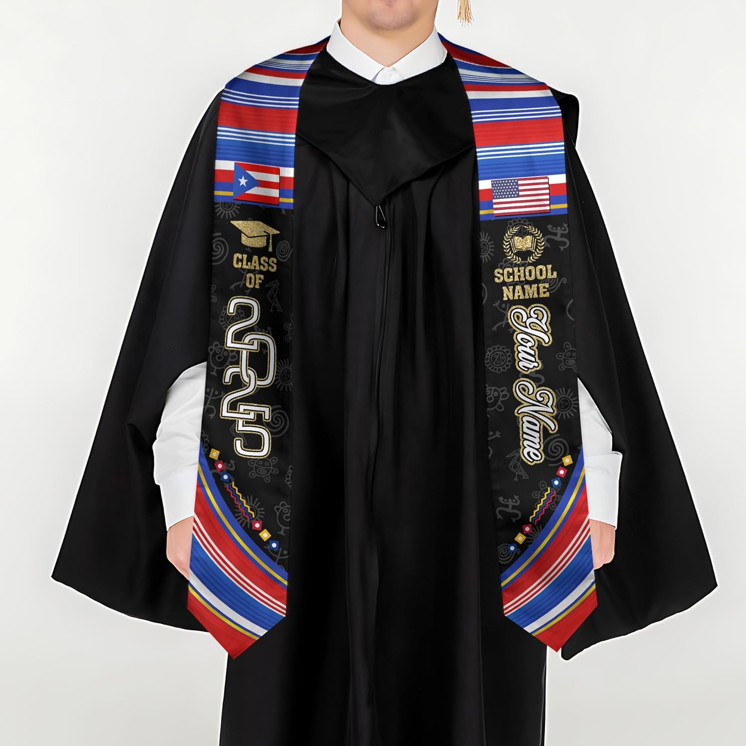 Personalized Puerto Rican Graduation Stole, Puerto Rican Graduation Sash 2025, Puerto Rico Graduation Sash