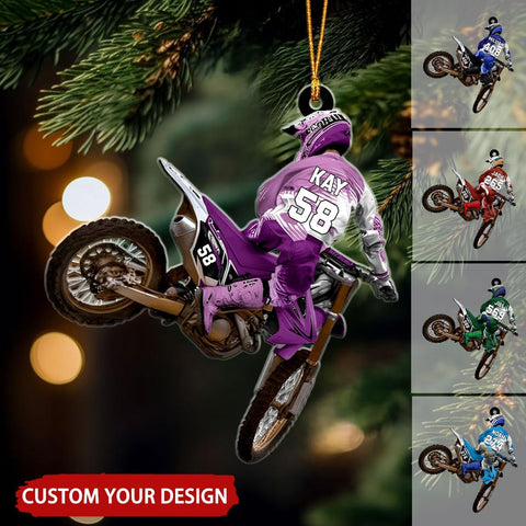 Personalized Dirt Bike Acrylic Ornament, Dirt Bike Christmas Ornament 2024, Dirt Bike Player Ornament, Dirt Bike Tree Decor, Motocross Dirt Biker Ornaments for Christmas Tree (Style 4)