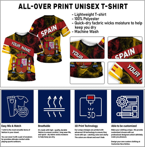 Ligthuy Personalized Name Spain Shirt 3D, Custom Spainish Shirt Flag for Men and Women, Italia Shirt Soccer Unisex Size