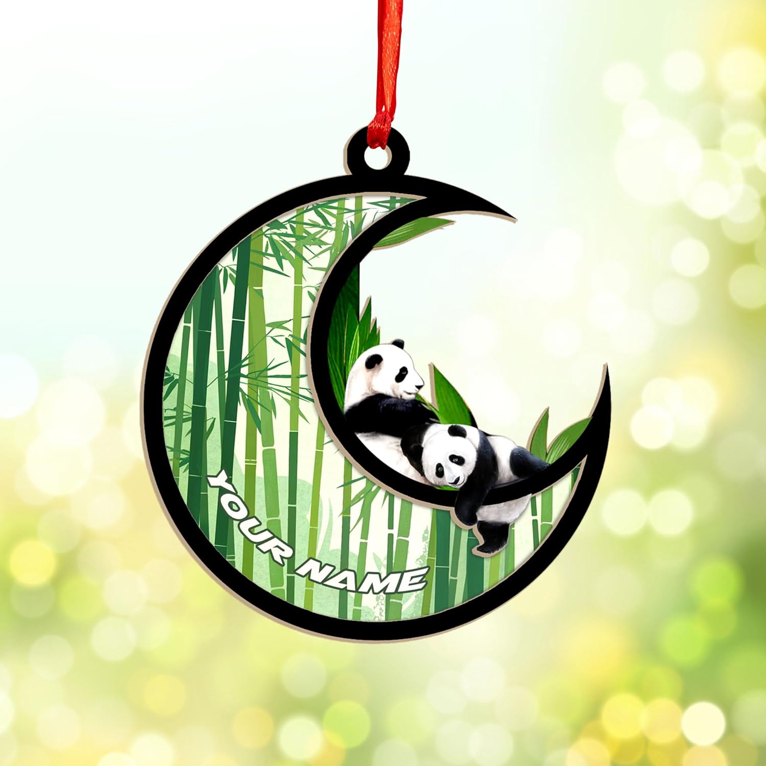 MAPrints Personalized Panda Ornament Xmas Tree, Panda Acrylic Or Wood Flat Shape Ornament Christmas 2024, Panda Lovers Ornament Xmas Decor, Panda Bear Gifts Panda Bamboo Hanging Ornament (Panda 2)