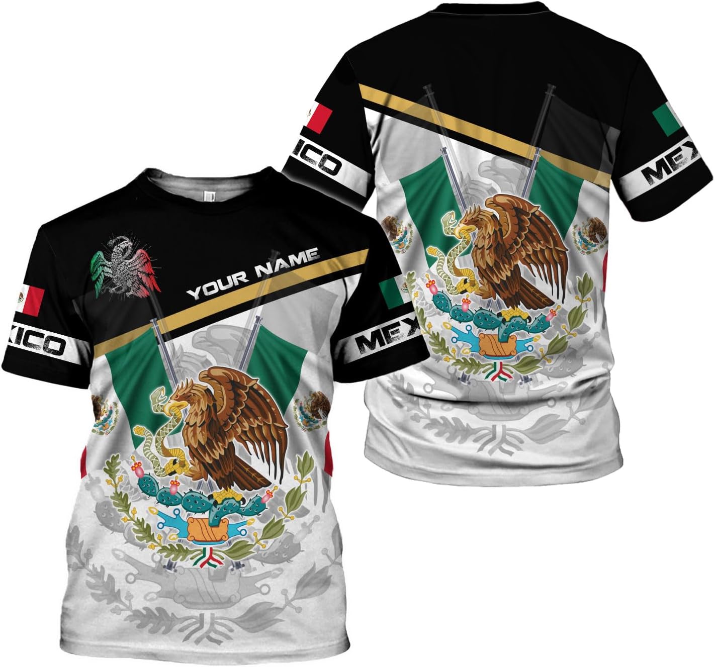 RoyalBro Personalized Mexico Shirts, Camisas De Mexico, Mexico Shirts for Men, Mexican Flag Jersey Shirt Mexico 3D Shirt