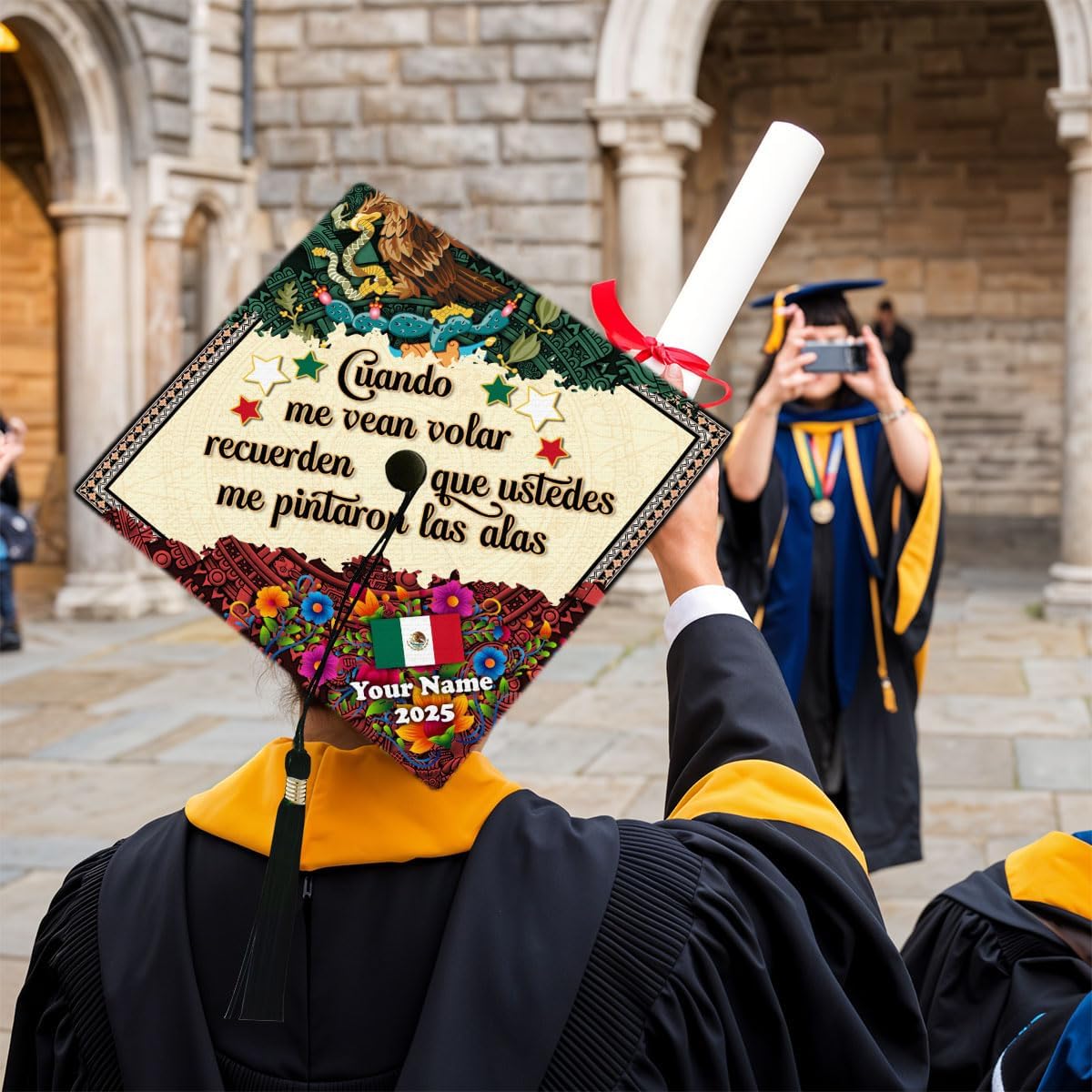 Pretyprints Mexican American Graduation Cap Topper, Mexican Grad Cap Topper, Mexico Graduation Decoration Class of 2025