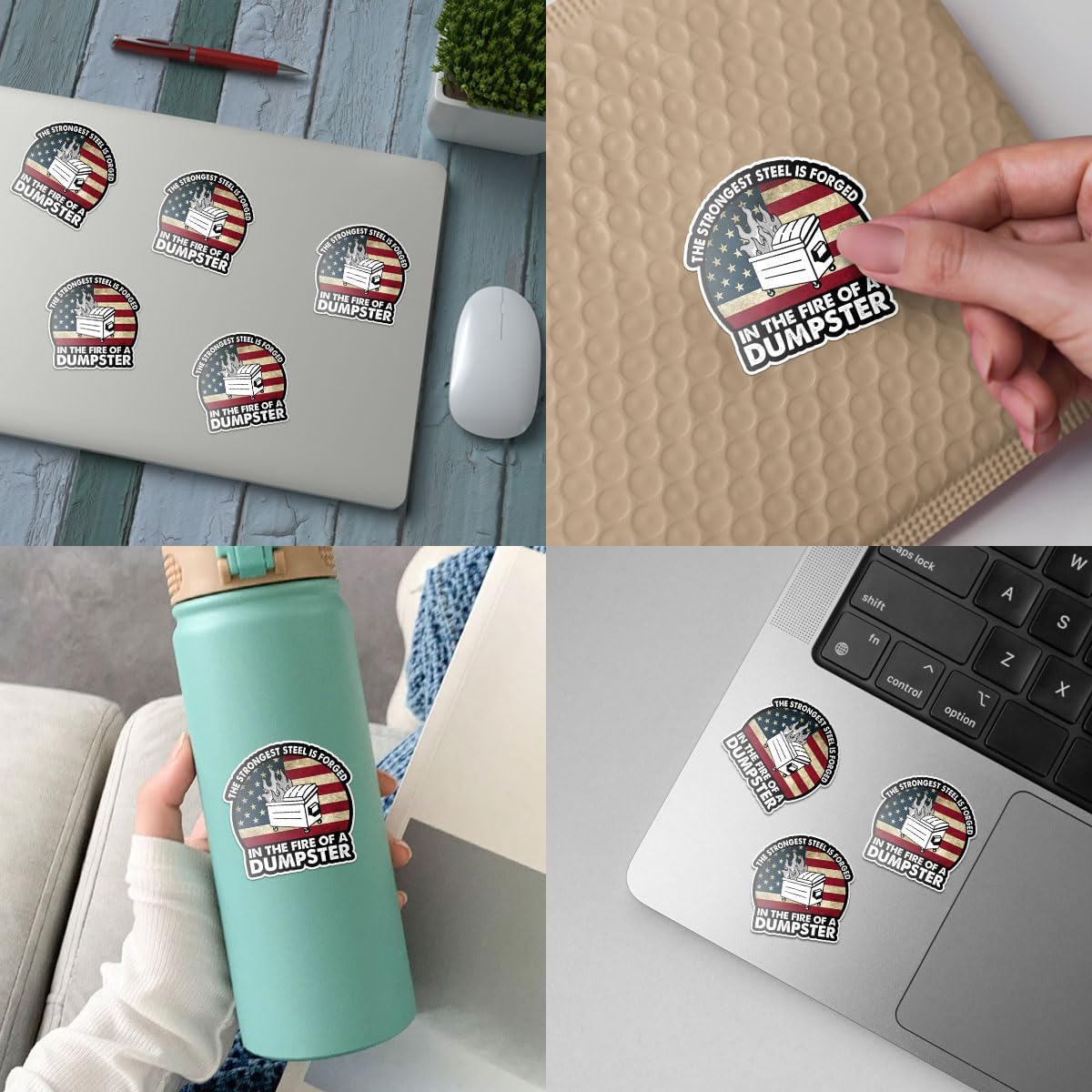 3 Pcs The Strongest Steel is Forged in The Fire of a Dumpster Sticker Vintage Funny, Motivational The Strongest Steel Dumpster Fire Patch Stickers for Laptop Bottle Phone Car Helmet 3"x3" (F2)