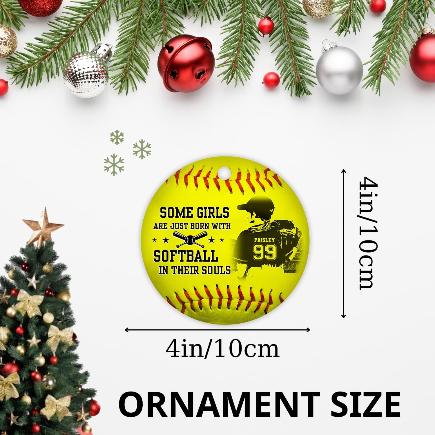 TinoShop Personalized Softball Ornament Girls with Softball in Their Souls Circle Ornament Ceramic Ornaments Christmas Tree Hanging Pine Tree (Softball 1)