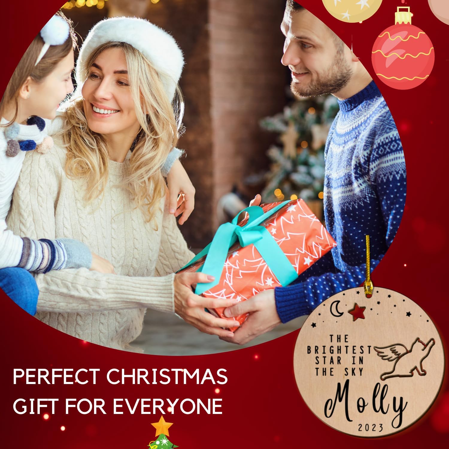 MAPrints Personalized Cat Christmas Ornaments, Cat First Christmas Wood Ornaments, Gifts for Cat Lovers, Cat Memorial Ornament, Forever Loved Cat Keepsake, Cat Loss Gifts (CAT 19)