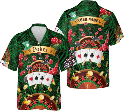 Custom Poker Hawai Shirts for Men Poker Hawaiian Shirt Gambling Casino Fire Short Sleeve Button Down Shirt Summer Beach Shirt