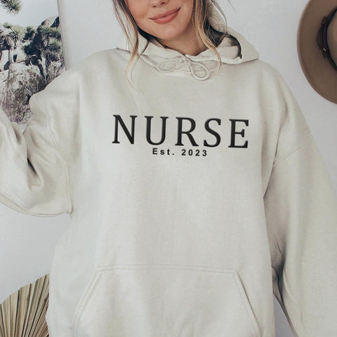 Personalized Embroidered Nurse Crewneck Sweatshirts for Women, Emergency Nurse Registered Nurse Sweatshirt (Cotton, SS75)