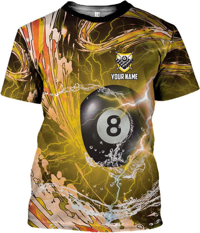 Custom 3D Billiard Shirt for Men Women Personalized Pool Player Team Apparel with 8 Ball Flag Design Gift to Billiard Lovers