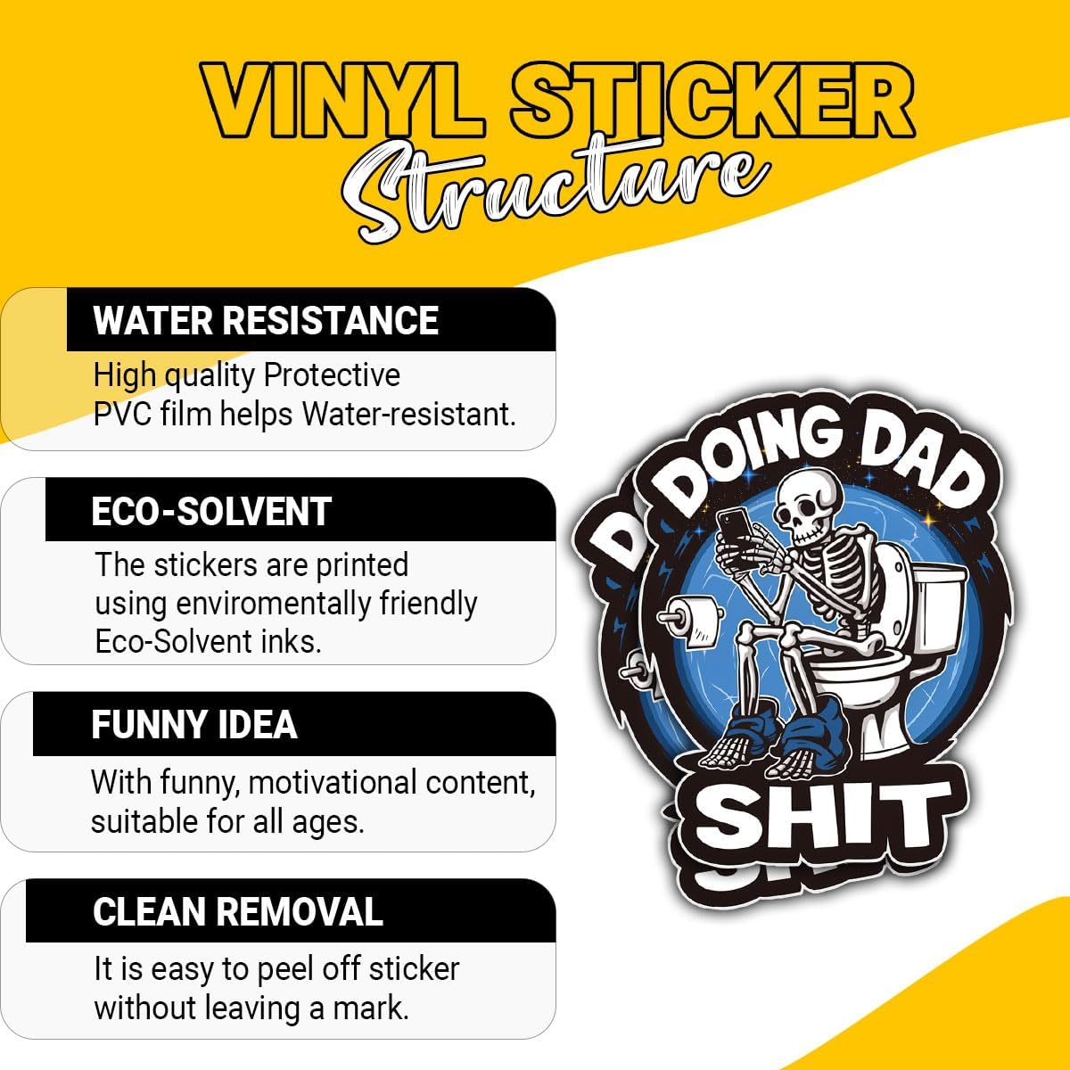 3 Pcs Doing Dad Shit Sticker, Funny Sarcastic Vinyl Die-Cut Waterproof Sticker for Laptop Water Bottle Phone Case Tumbler Kindle Hard Hat Quote Decal Gifts 3"x3"