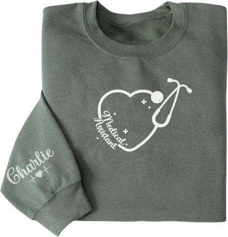 Custom Medical Assistant Embroidered Sweatshirt for Women, MA Nurse Crewneck, Medical Assistant Shirts Gift for Nurse
