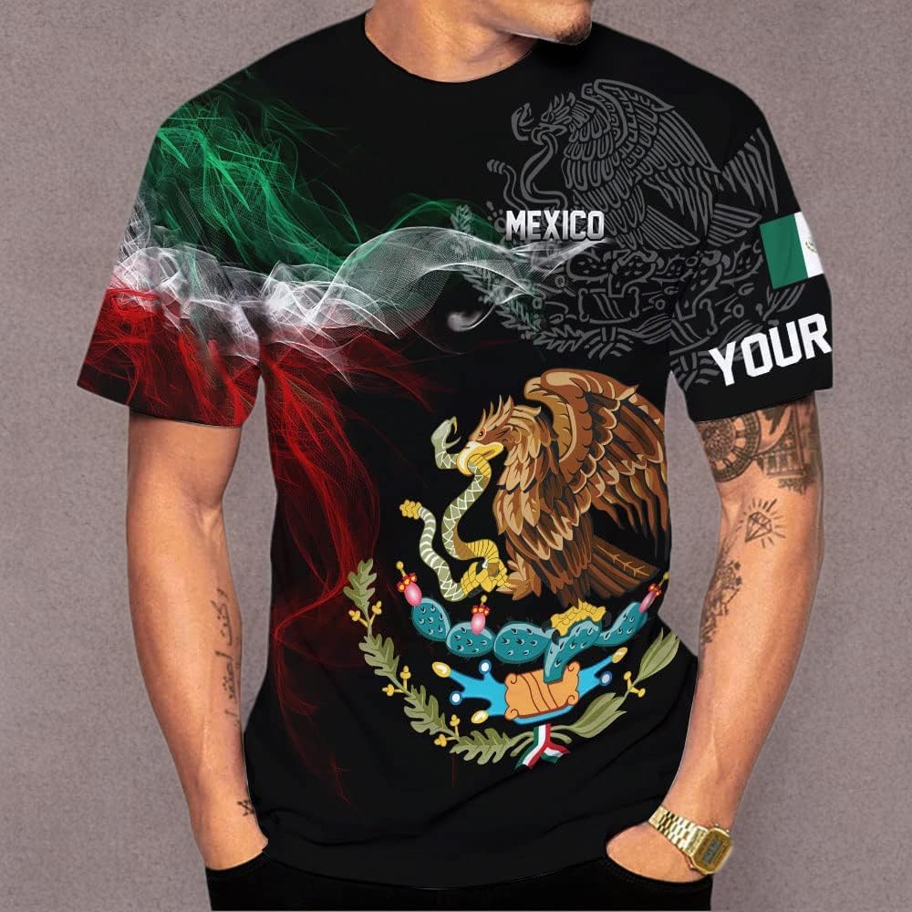 Mostefy Personalized Name Mexican Shirts 3D Customized Mexico Shirt US Flag, Mexican Shirts for Women Unisex