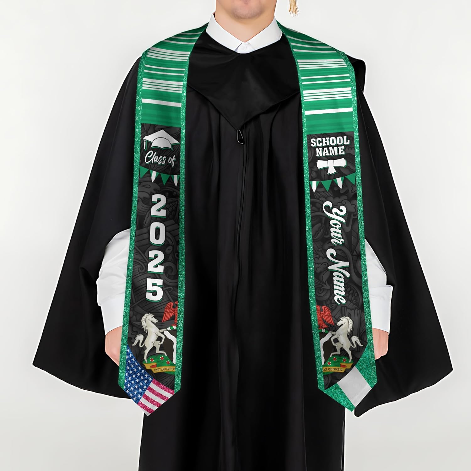 Pretyprints Custom Nigerian Graduation Sash Nigeria Graduation Stole Personalized Nigerian American Flag Graduation Sash 2025
