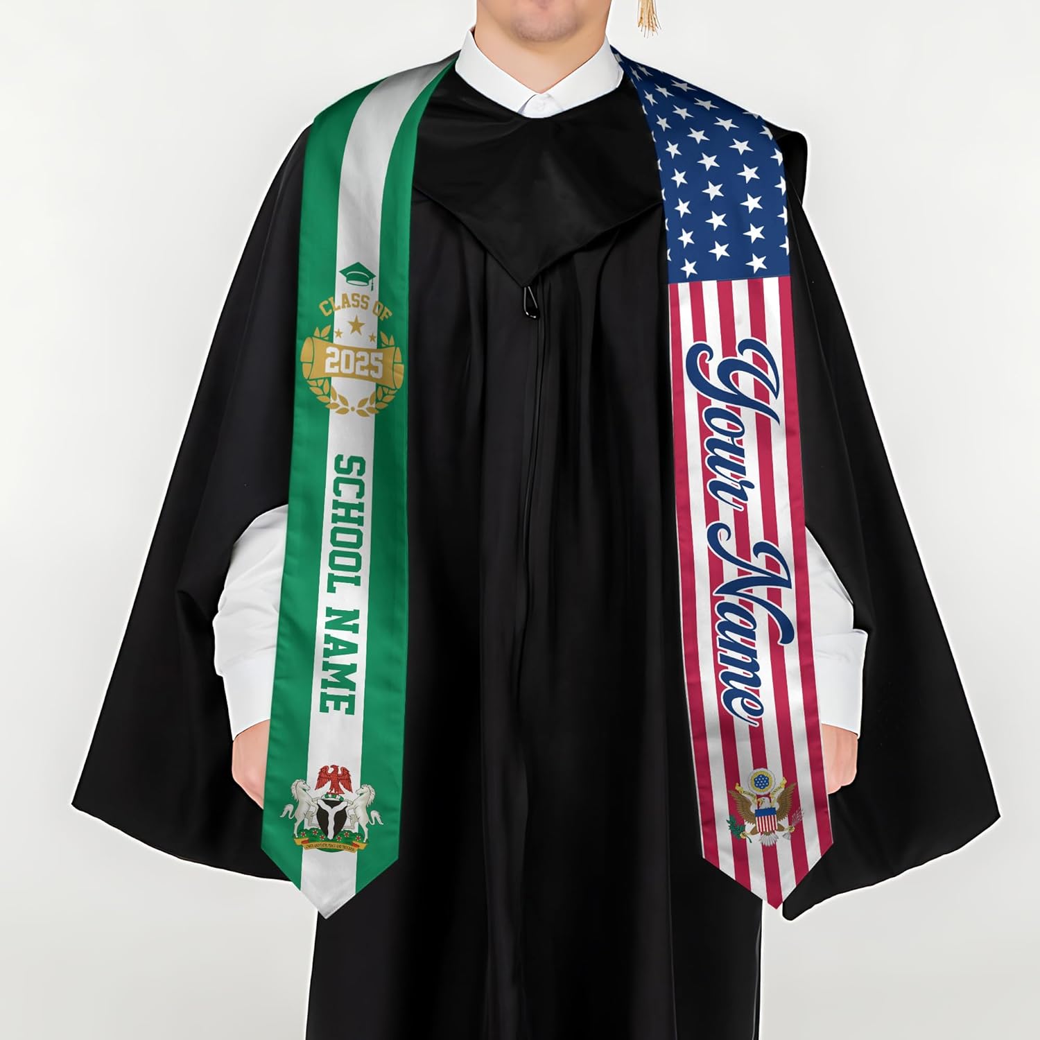 Pretyprints Custom Nigerian Graduation Sash Nigeria Graduation Stole Personalized Nigerian American Flag Graduation Sash 2025