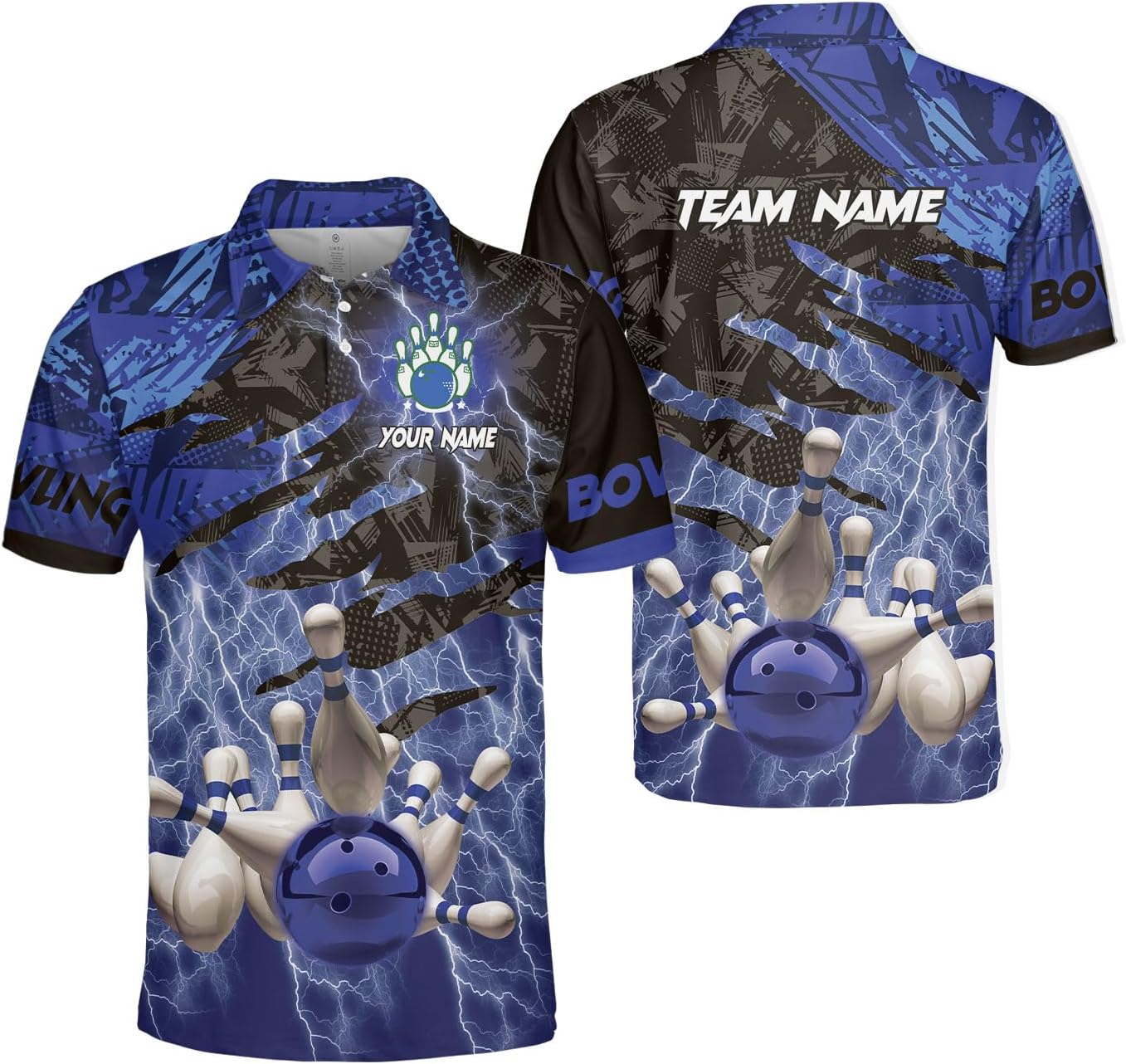 Personalized Name Bowling Polo Shirts 3D for Men & Women, Custom Bowling Shirts for Team, Bowling Team Polo Shirt (PE + 3-5% Spandex, PL107)