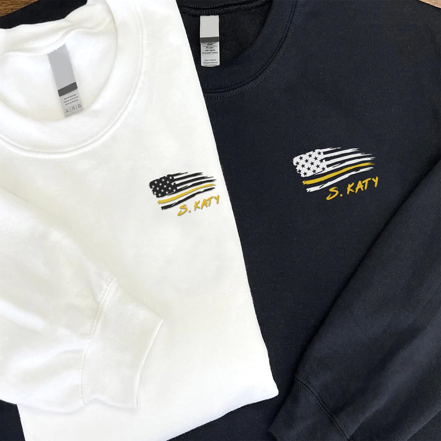 Personalized 911 Dispatcher Apparel, Thin Gold Line Embroidered Sweatshirt, Emergency 911 Hoodie Gift Dispatch Nurse Shirt