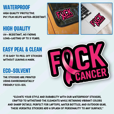 Pink Ribbon Fck Cancer 3" Sticker Gifts, Pink Ribbon Stickers, Breast Cancer Awareness Stickers Quote Vinyl Decal Waterproof for Laptop, Water Bottle, Gift for Fighters and Survivors