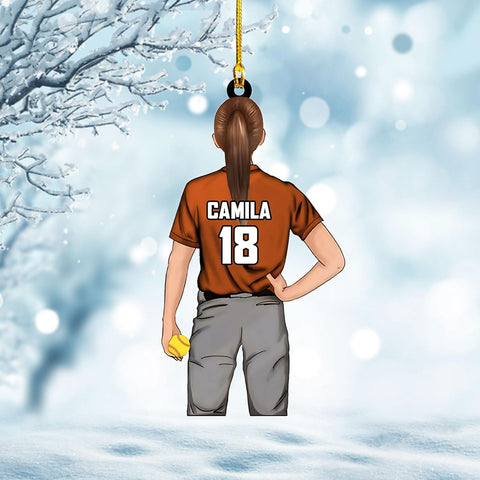 Artparel Personalized Softball Ornament Christmas Tree Decoration Custom Softball Christmas Ornament 2D Shape Flat Softball Lover Gifts Beginner Softball Players Ornament Gift (Softball 6)