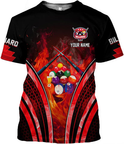 Personalized Billiard 3D Shirts, Custom Team Name Player Billiard T-Shirt Hoodies, Billiards Shirt 8 Ball for Men Women