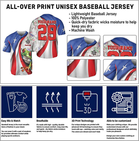 Personalized Puerto Rico Baseball Shirt,Customized Team Name Puerto Rican Baseball Jersey for Men,Women S-5XL