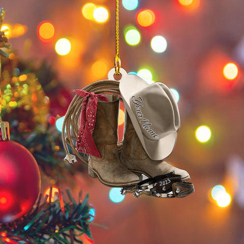 Royalbro Personalized Cowboy Christmas Ornaments, Cowboy Boots and Hat Ornament for Cowboy, Saddle Ornament, Cowboy Cowgirl Horseback Riding Ornament Tree Hanging Ornament (CB 10)