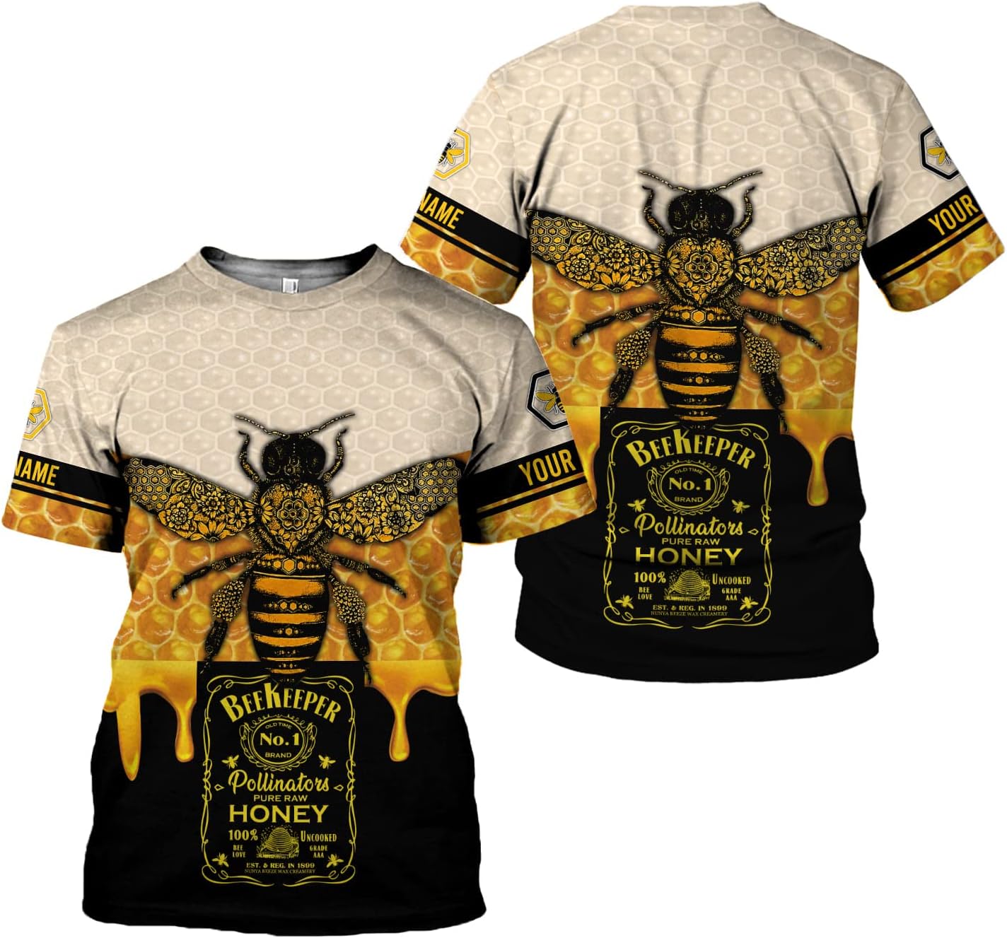 RoyalBro Personalized Bee Keeper Beekeeper Shirt Custom Bee Keeper Beekeeping Shirts Honey Bees Gift Unisex 3D AOP T Shirt (Style 6) Multicolor