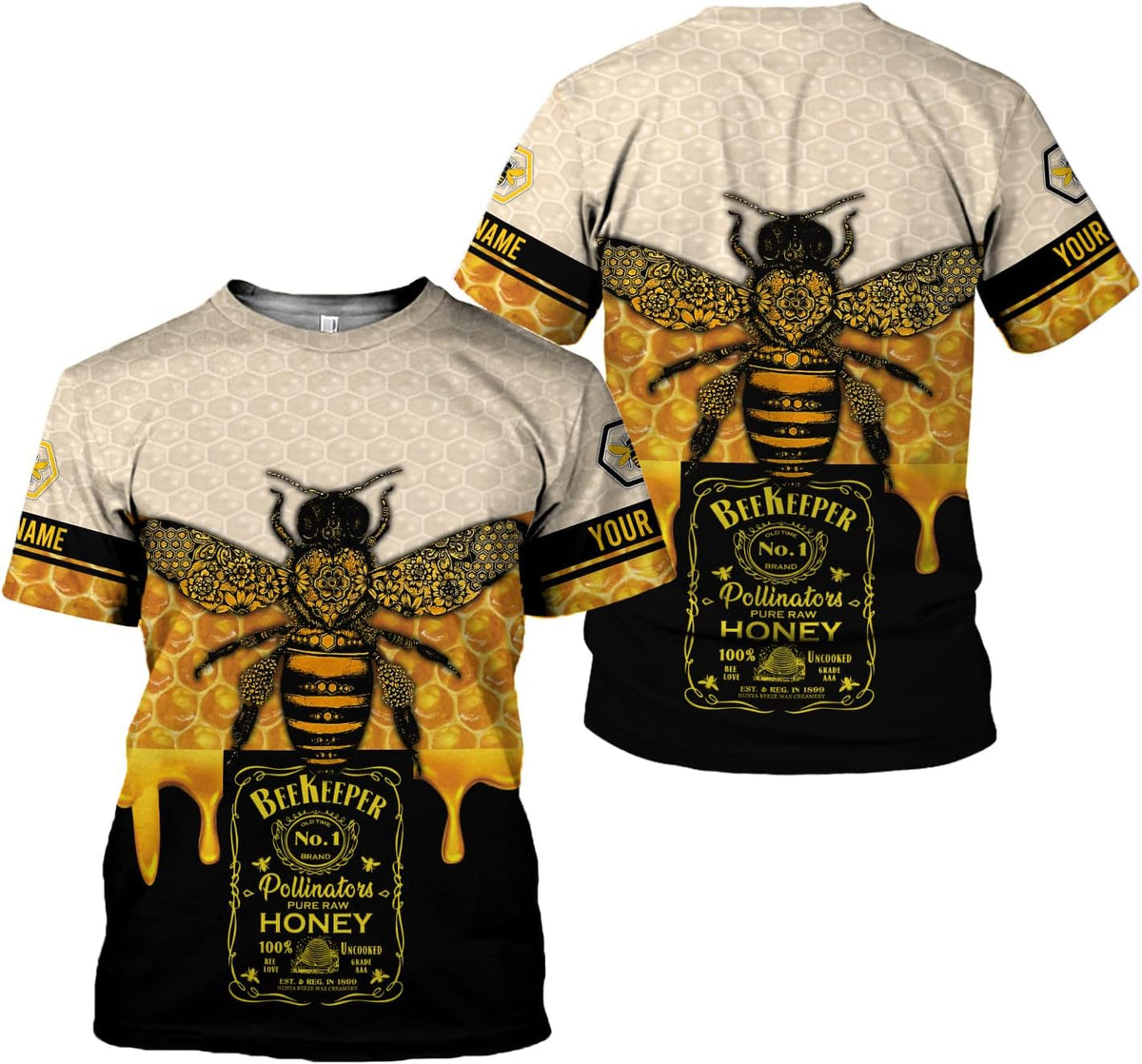 RoyalBro Personalized Bee Keeper Beekeeper Shirt Custom Bee Keeper Beekeeping Shirts Honey Bees Gift Unisex 3D AOP T Shirt (Style 6) Multicolor