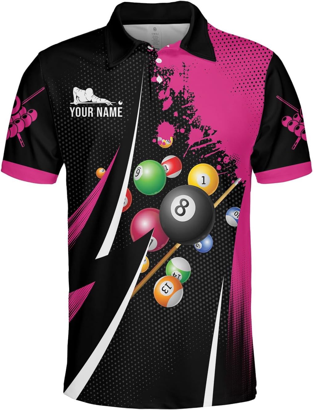 MoonArt Personalized Billiard Polo Shirts, Billiards Shirts for Men, Pool Shirts, 3D Billiards 8 Ball Pool, Billiard Team