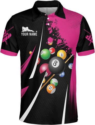 MoonArt Personalized Billiard Polo Shirts, Billiards Shirts for Men, Pool Shirts, 3D Billiards 8 Ball Pool, Billiard Team