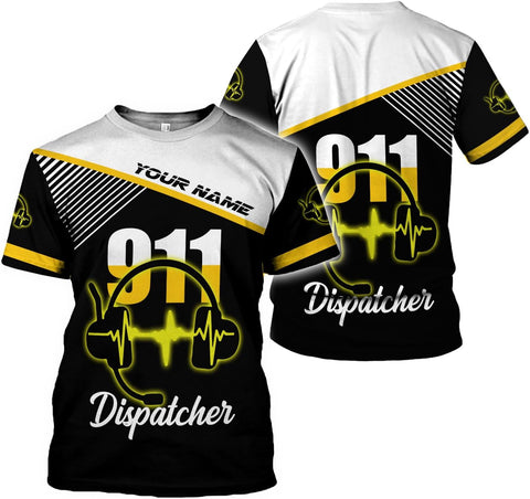 Personalized Name Dispatcher Thin Yellow Line US Flag Dispatcher T-Shirt, Custom Name Dispatcher T Shirts for Men and Women