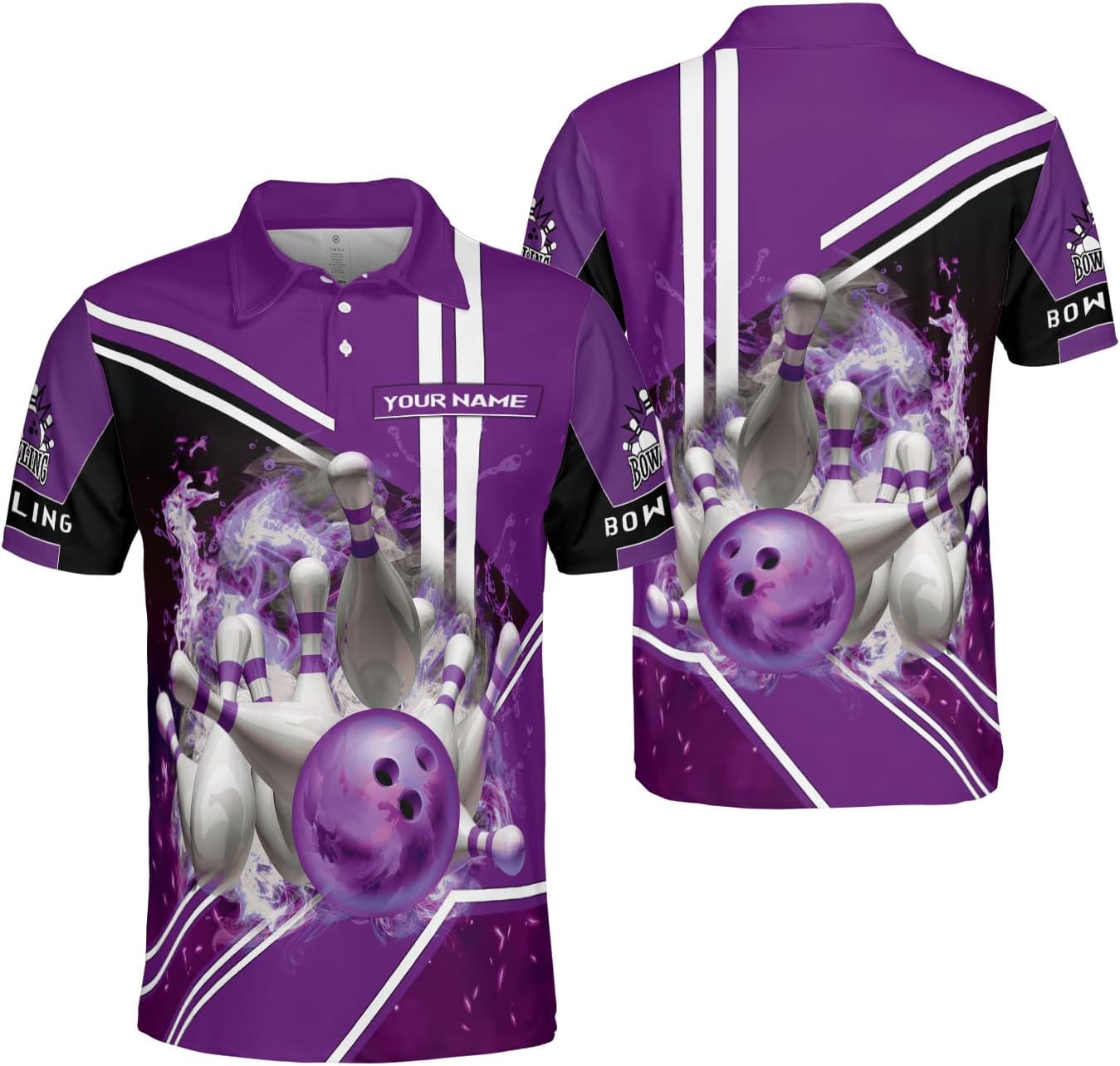 Ligthuy Personalized Name Bowling Polo Shirts 3D for Men and Women, Bowling Shirt, Bowling Shirts for Men Team Bowling Shirt