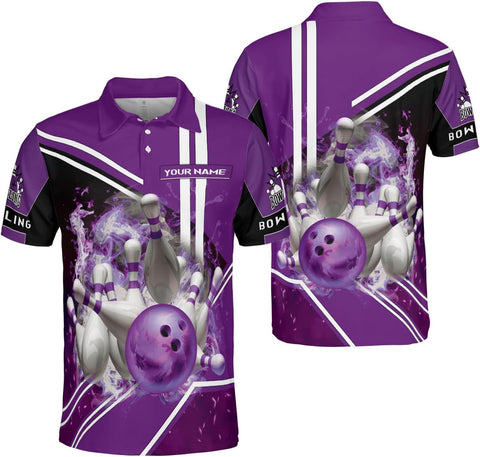 Ligthuy Personalized Name Bowling Polo Shirts 3D for Men and Women, Bowling Shirt, Bowling Shirts for Men Team Bowling Shirt
