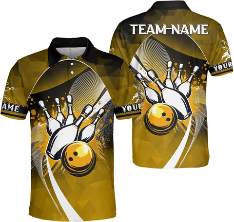 Ligthuy Personalized Name Bowling Polo Shirts 3D for Men and Women, Bowling Shirt, Bowling Shirts for Men Team Bowling Shirt