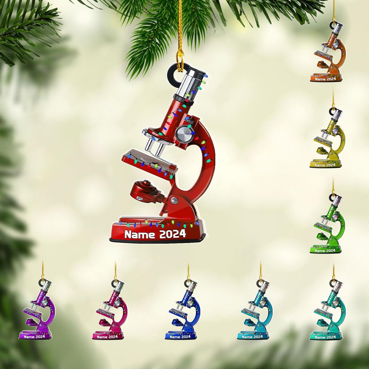 AOVL Custom Medical Microscope Ornament Microscope Ornament with Name Microscope Science Medical Ornament Medical Microscope Ornaments for Christmas Tree (MM6)