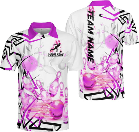 Mostprints Personalized Name Bowling Polo Shirts 3D for Men and Women, Bowling shirt, Bowling Shirts for Men Team Bowling Shirt