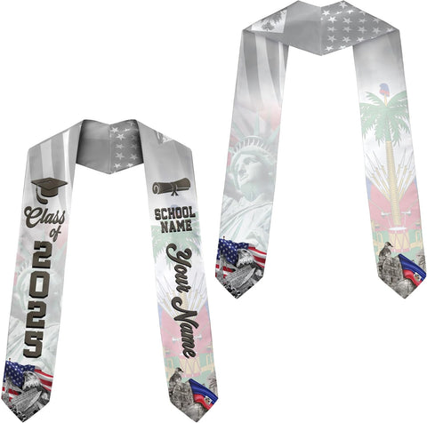 Pretyprints Haitians Graduation Sash, Haiti Graduation Stole Custom, Personalized Haitians American Flag Graduation Sash 2025