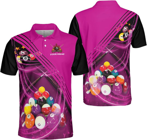 AOVL Personalized Name Billiard Polo Shirt Billiard Shirts Custom Billiard Flag Polo Shirt Men's Pool Billiard Gifts for Dad