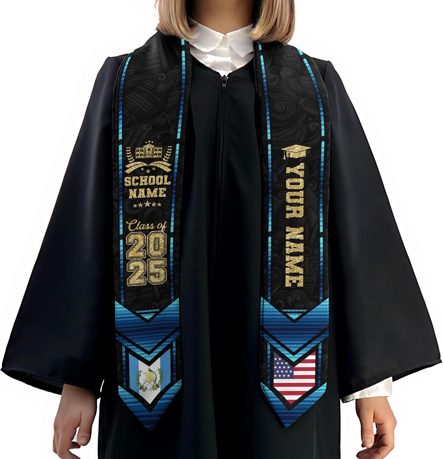 Pretyprints Custom Guatemalan Graduation Sash Custom Guatemalan American Flag Graduation Sash 2025 Guatemala Graduation Stole