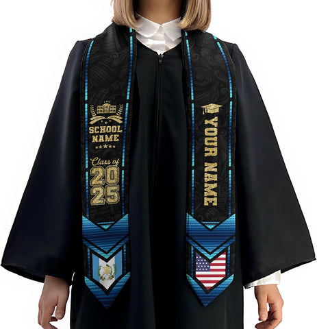 Pretyprints Custom Guatemalan Graduation Sash Custom Guatemalan American Flag Graduation Sash 2025 Guatemala Graduation Stole