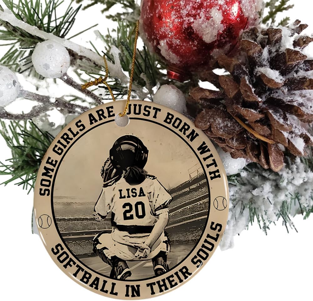 TinoShop Personalized Softball Ornament Custom Name & Number Ornaments 2024 for Girls Coach Softball, Softball Gloves Ornament Custom, Softbal Ornament, Softball Ornament Softball Lover (ON463-1)