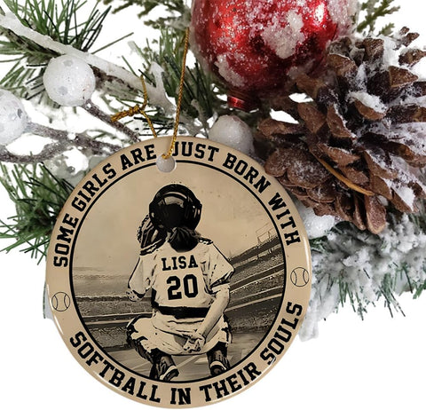 TinoShop Personalized Softball Ornament Custom Name & Number Ornaments 2024 for Girls Coach Softball, Softball Gloves Ornament Custom, Softbal Ornament, Softball Ornament Softball Lover (ON463-1)